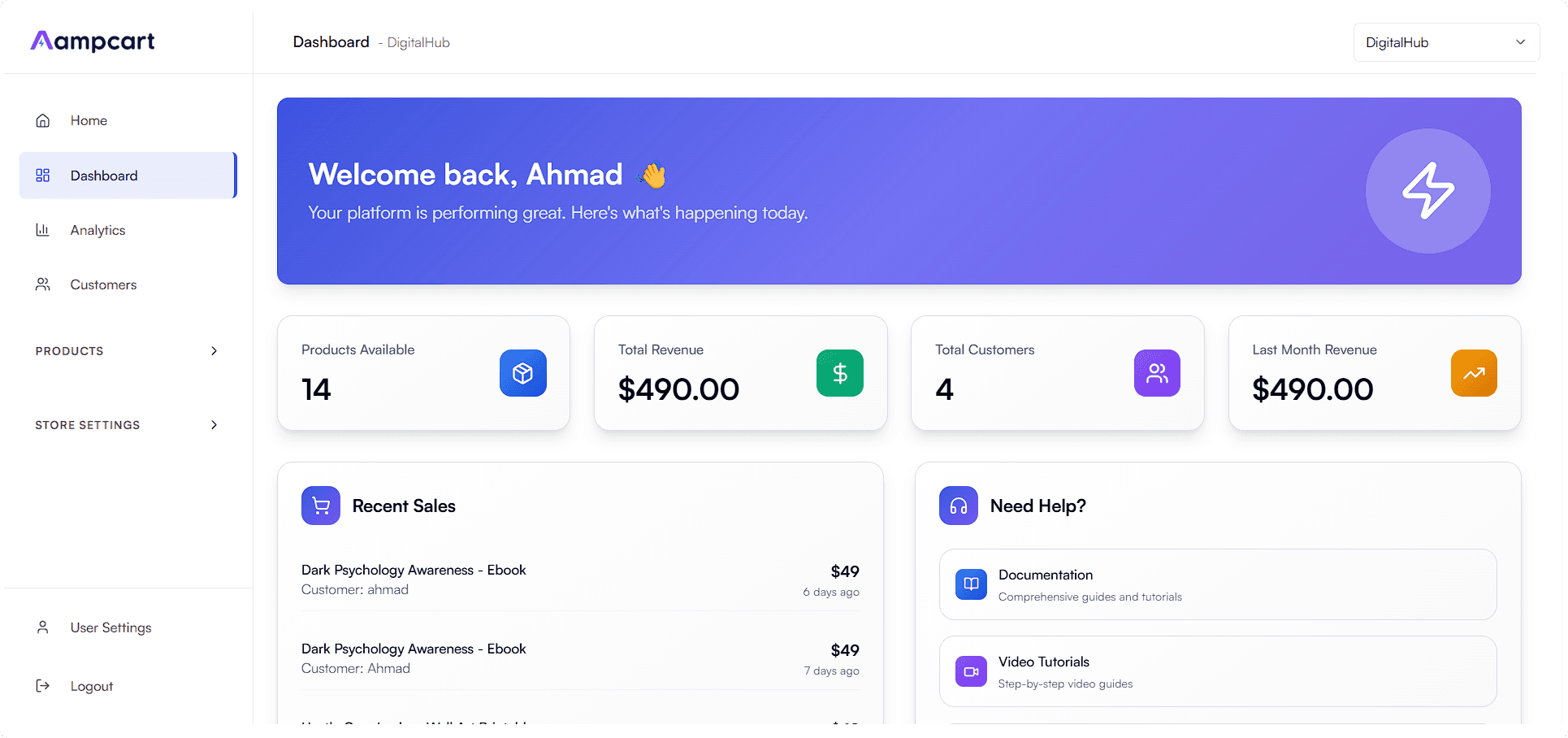 Business dashboard showing revenue, deals, customer list, growth chart, and new activity.